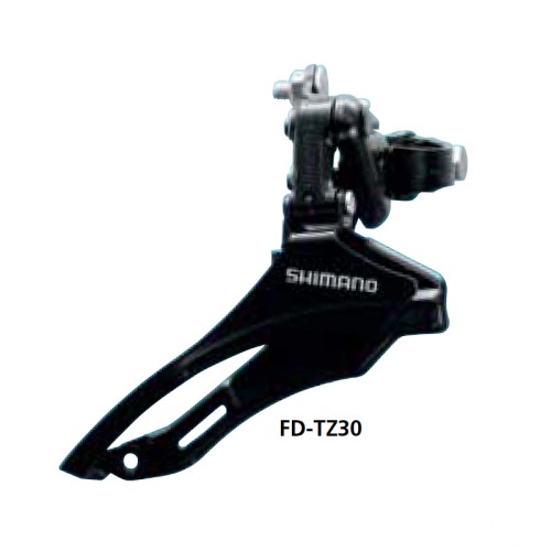 Váltó első Shimano Tourney TZ30 28,6mm bilincses fekete, max fogszám: 42T FELÜL HÚZÓS